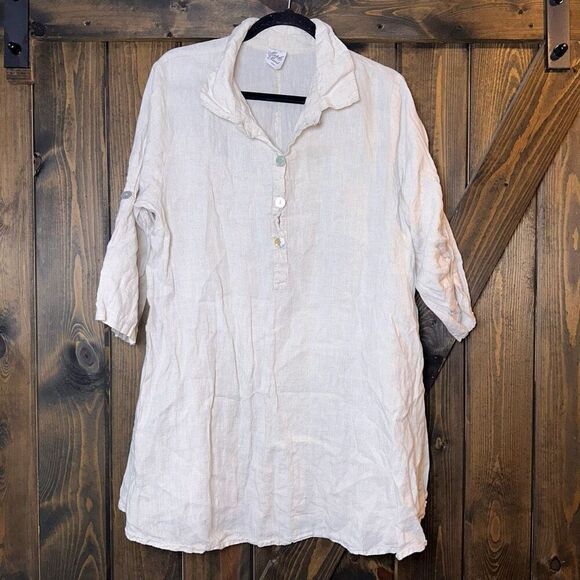 Match Point Sz L 100% Linen Oversized Tunic Top - Picture 1 of 5